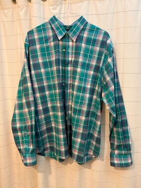crown & ivy Teal and Navy Plaid Button-Down Shirt